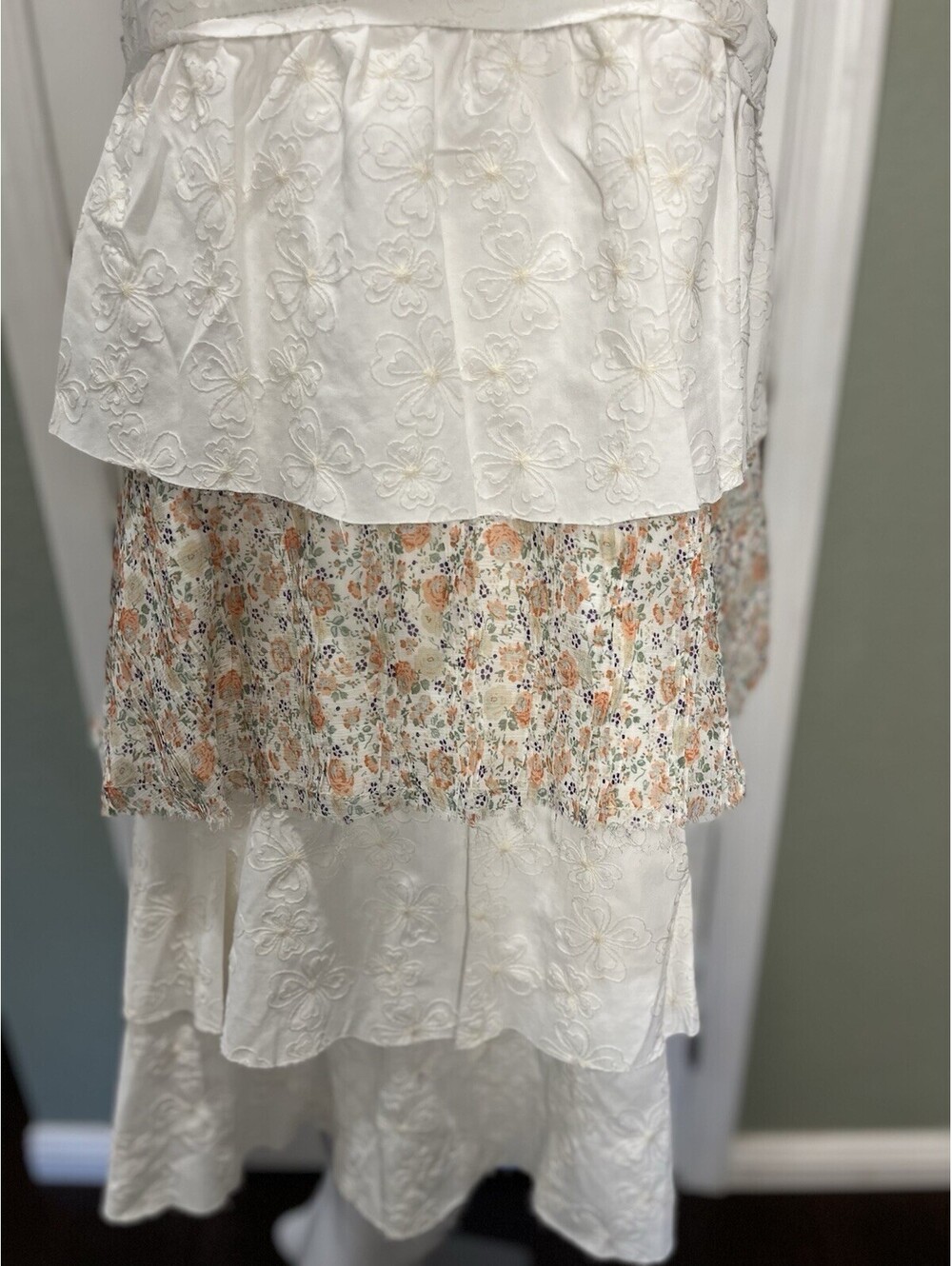 POL Boho Tiered Ruffle Mini Dress Large Cottagecore Floral Romantic NWT - Picture 9 of 11